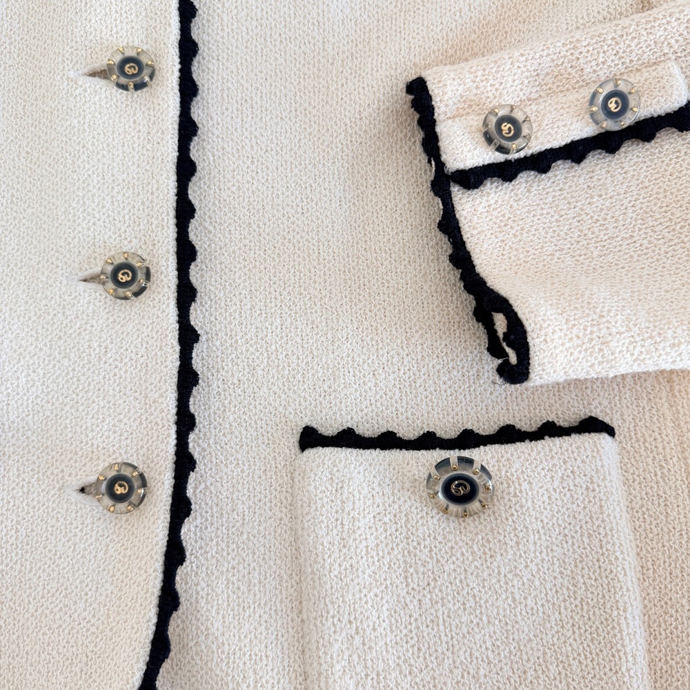 St. John Cream Bouclé Jacket with Black Trim - Picture 10 of 14